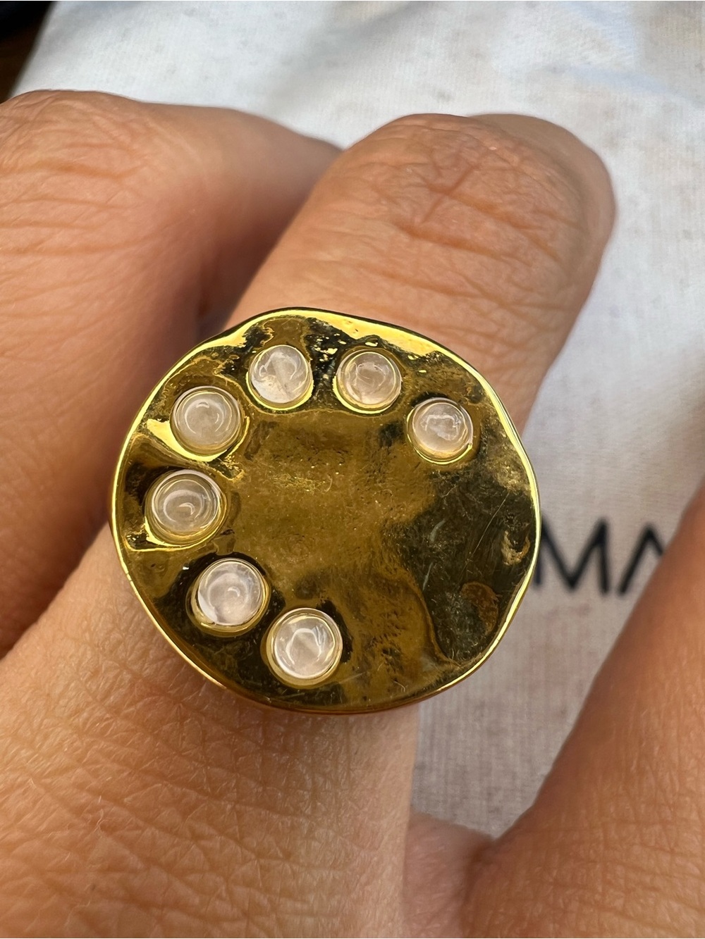 Rose Quartz Signet Ring 24k Gold Plated NWOT